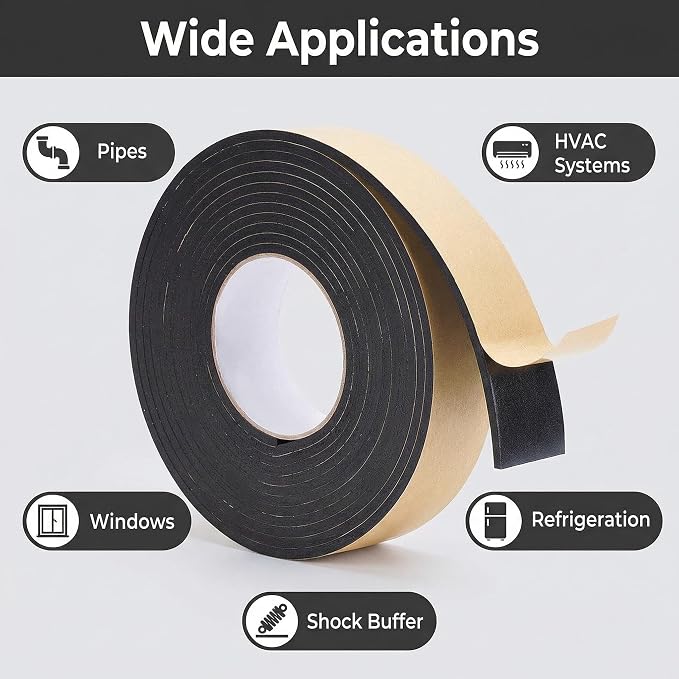 Pipe Insulation Foam Tape, 2 inch x 33 Ft Self Adhesive Insulation Wrap | Foam Pipe Insulation for Hot or Cold Water Pipes, HVAC, AC Line,Winter Freeze Protection, Weather Stripping Tape