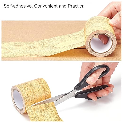 GORGECRAFT 2.2 Inch x 15Ft Wood Textured Adhesive Repair Tape Self Adhesive Patch Realistic Wood Grain Repair Tape High-Adhesive Repair Tape Simulation for Desk Chair Floor Furniture(Navajo White)