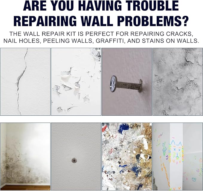Drywall Repair Kit, 2 Pcs Spackle Wall Repair Kit, New Wall Crack Repair Paste, Wall Repair Paste Tube with Scraper/Sandpaper, Effective Repair of Scratches, Holes, Cracks and Wall Graffiti (2*250g)