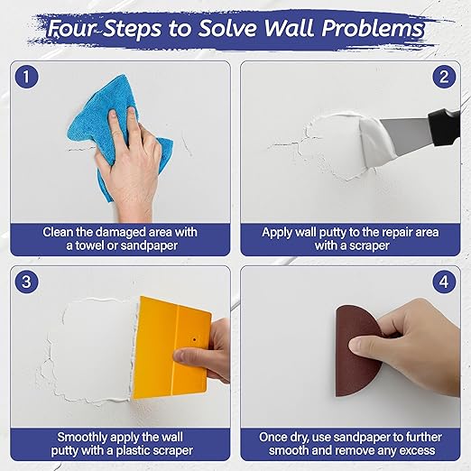 Oriflame Drywall Repair Kit: 8.5 Ounce Spackle Wall Repair with Patch/Scraper/Sandpaper/Gloves - White Wall Putty for Nail Holes/Cracks/Dents/Stains/Peeled Wall (3)