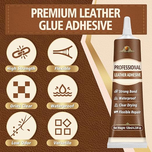 Leather Glue 4.23 OZ – Industrial Strength Clear Flexible Adhesive | for Leather Repair, Shoes, Bags, Furniture, Car Seats – Works on Suede, Upholstery & Rubber 120ml