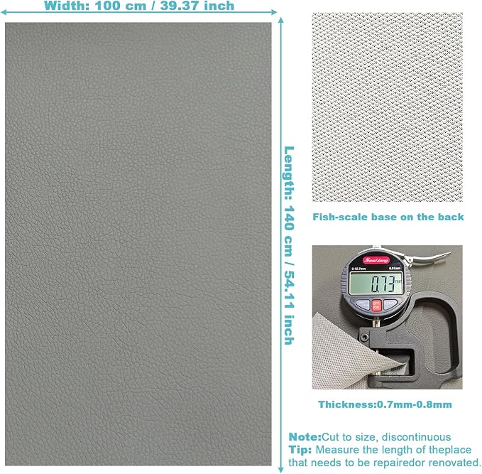 Gray Lychee Grain Faux Leather Fabric 39"x54" - Marine Grade Waterproof Vinyl Upholstery Fabric for Car Seats, Sofa & Durable DIY Crafts
