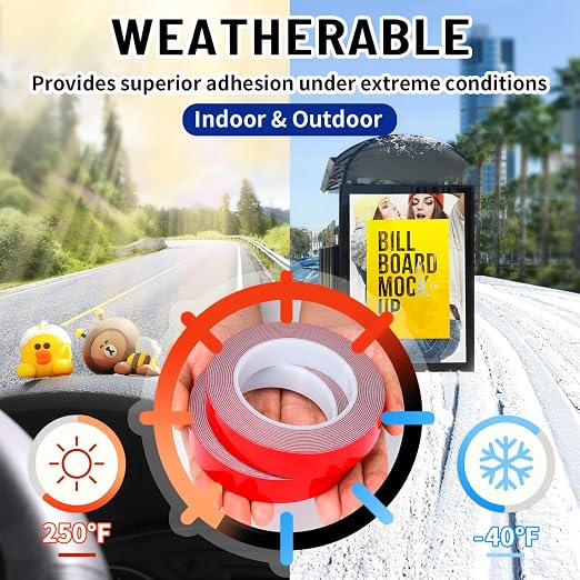 PHIXBEAR 3 Pack Super Strong Adhesion - Heavy Duty Double Sided Tape, Waterproof Multipurpose Mounting Tape for Indoor & Outdoor Use, Automotive Wall Foam Adhesive (0.4in×45ft)