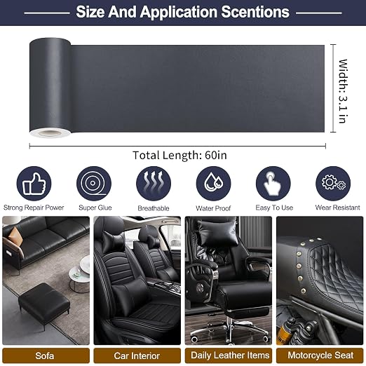 Leather Patches for Furniture,Self Adhesive Leather Repair Patch,Leather Patch Tape kit for Couch,Car Seat,Motorcycle seat,Loveseat