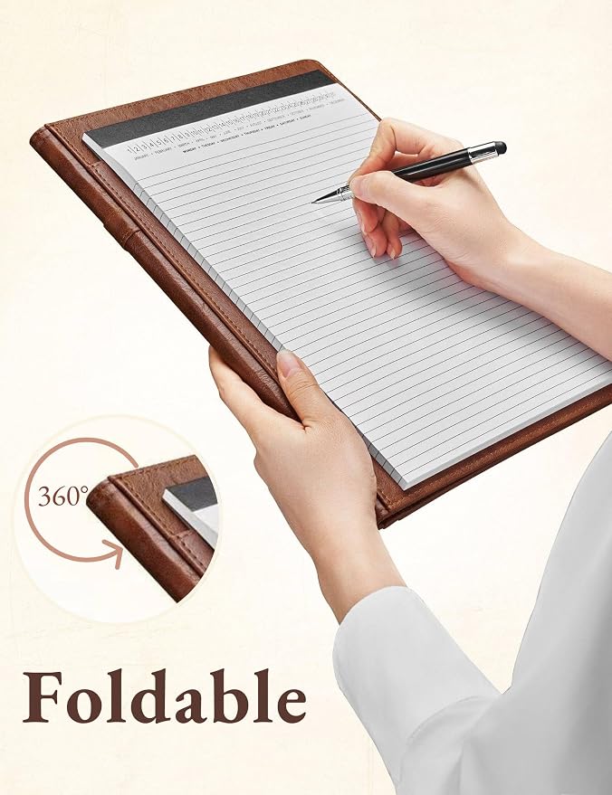 Mymazn Padfolio, Portfolio Folder, Legal Pad Holder, Resume Folder | Faux Leather Binder with Document Organizer, Business Card Holder, Letter-Size Notepad for Interview, Men & Women, Brown