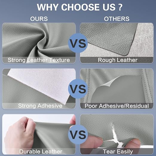 Self Adhesive Leather Repair Patch Kit, 31.4 in x 16 in Large Vinyl Leather Repair Tape for Furniture, Car Seat, Couch, Sofa, Chair Grey