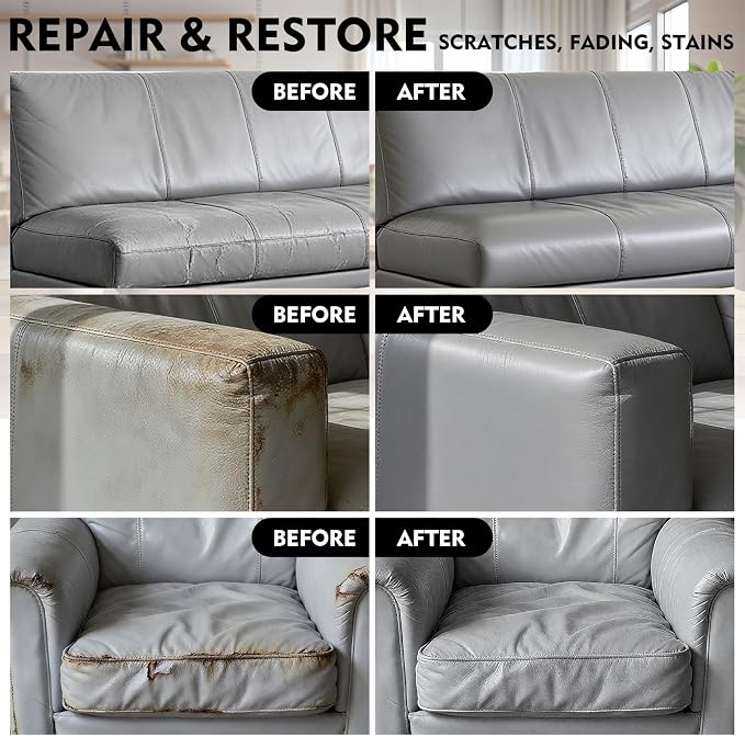 Gray Leather Recoloring Balm, Leather Repair Kit for Furniture,Leather Dye Couch Paint and Repair,Leather Scratch Remover,Leather Color Restorer for Couches Car Seats Purses Shoes