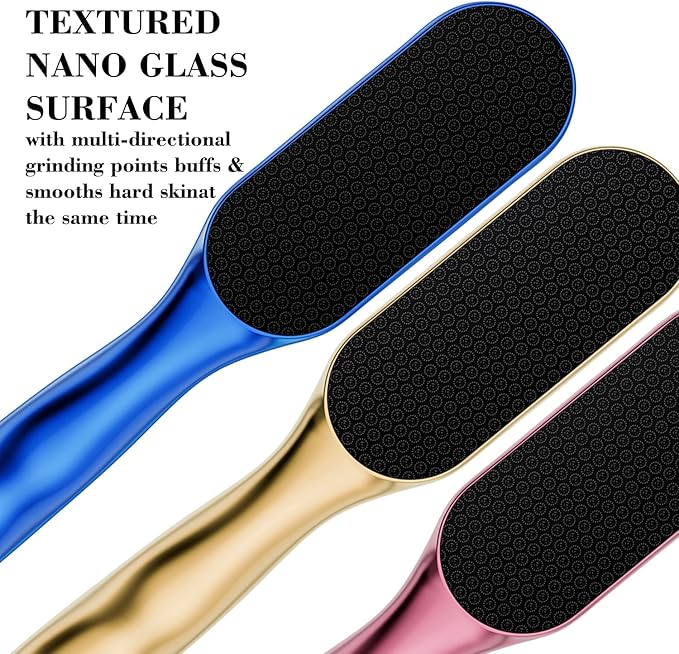 Nano Glass Foot File, Foot Callus Remover & Foot Scrubber for Smooth Feet, Professional Pedicure Tool (Heel Socks & Cracked Heel Stick Included), Pink
