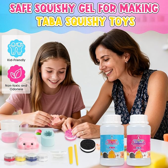 ResinAngel 14 Pcs Taba Squishy Kit 16oz,1:1 AB Liquid Silicone Gel,FuFu Squishy Maker Kit with Mold,Silicone Rubber Squishy Toys for Stress Relief,Entertainment,Party Favors,Birthday,Christmas Gift
