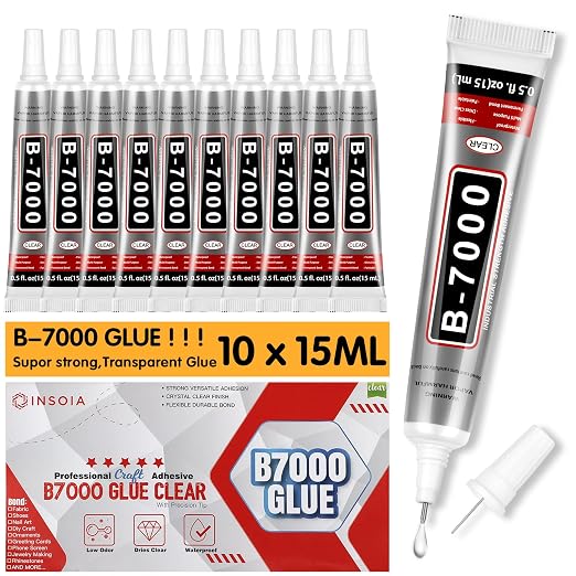 10 PCS 15ml B7000 Rhinestone Glue Clear – Super Glues for Bedazzling with Precision Tip, Quick Dry No Trace Flexible Adhesive for Jewelry Making, Nail Art, Fabric, Shoe, DIY Craft & Phone Repair