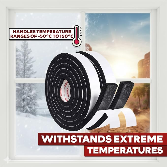 XFasten Black Foam Seal Tape, Self-Adhesive, 1/8" Thick 1/2-Inch x 20-Foot (3-Pack), High-Density Weather Strip Tape for Window, Door Insulation, Neoprene Insulation Foam Tape