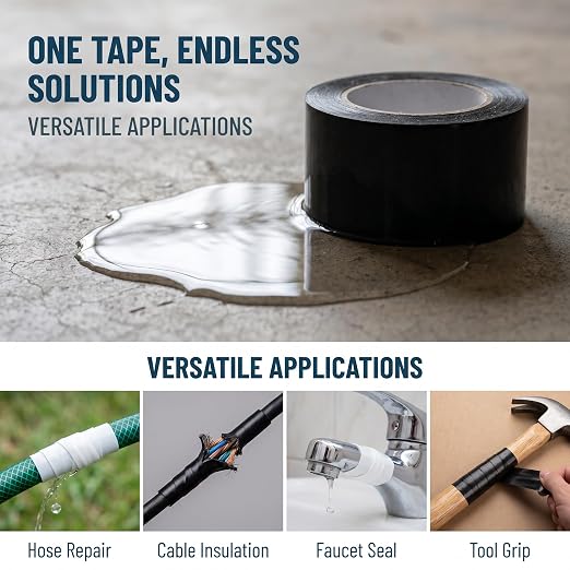 Self-Fusing Waterproof Patching Tape, Patch Tape for Repairing Pipe & Hose Leaks and Bucket Holes (1, White)