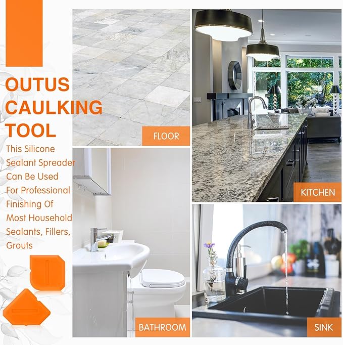 Outus 2 Pieces Caulking Tool Set Silicone Sealant Grout Tool for Kitchen Bathroom Floor Sealant Sealing(Orange)