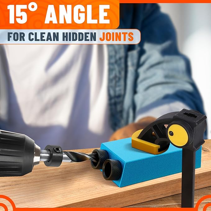 14 Pcs Compact Pocket Hole Jig Kit – Build Strong, Clean Joints with Hidden Screws | Aluminum Pocket Screw Jig with 15° Angle Drill Guide, 6 Bushings 6–10mm, 3 Drill Bits, Stop Rings, Adapter, Case