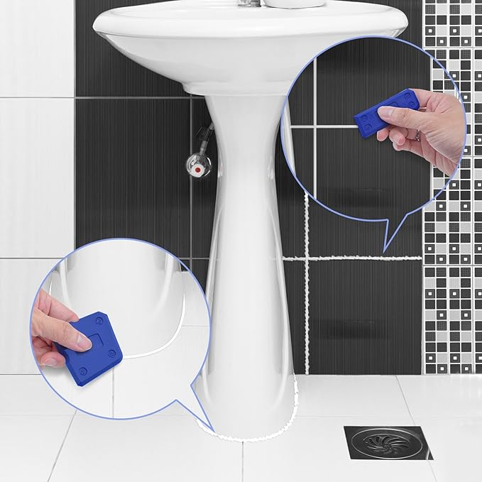 HOTOP 4 Pcs Silicone Caulking Tool Set Silicone Sealant Grout Finishing Tool with Multi Edges for Kitchen Bathroom Floor Sealant Sealing Blue Caulk Tools Kit