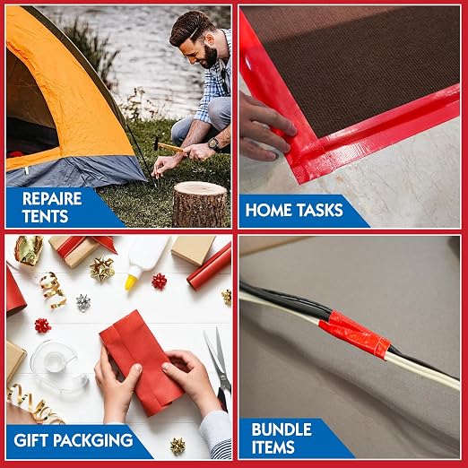 2 Rolls Red Duct Tape, Heavy Duty Strong Industrial Colored Duct Tape 9mil x 2inch x 25yds Flexible, No Residue, Waterproof and Tear by Hand, Multi-Use for Indoor & Outdoor Repairs
