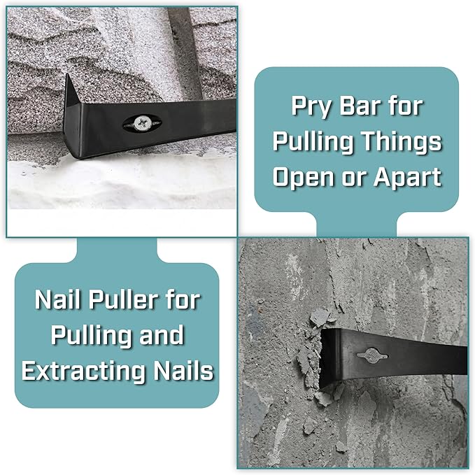 Bates- Flat Pry Bar Scraper, 4 Pack, 5-1/2", 7-1/4", 9-1/2" and 12", Black, Trim Puller Tool for Baseboard