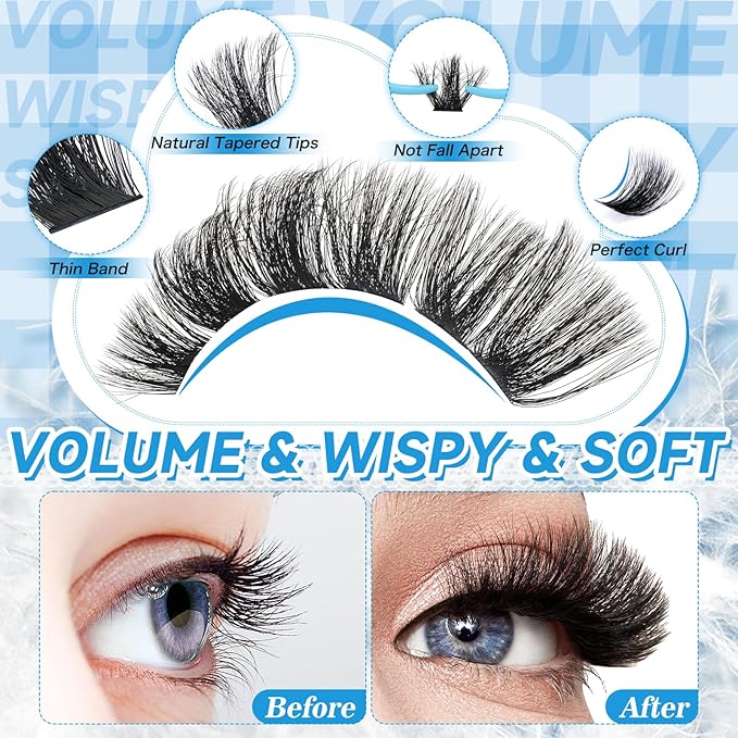 KEVKEV Lash Extension Kit 182pcs Volume Lash Clusters 200D Lash Clusters Kit 10-18mm Individual Lashes Kit With Lash Bond And Seal,Lash Tweezers Thick Lash Extension Kit DIY At Home(0.05D,200DD)