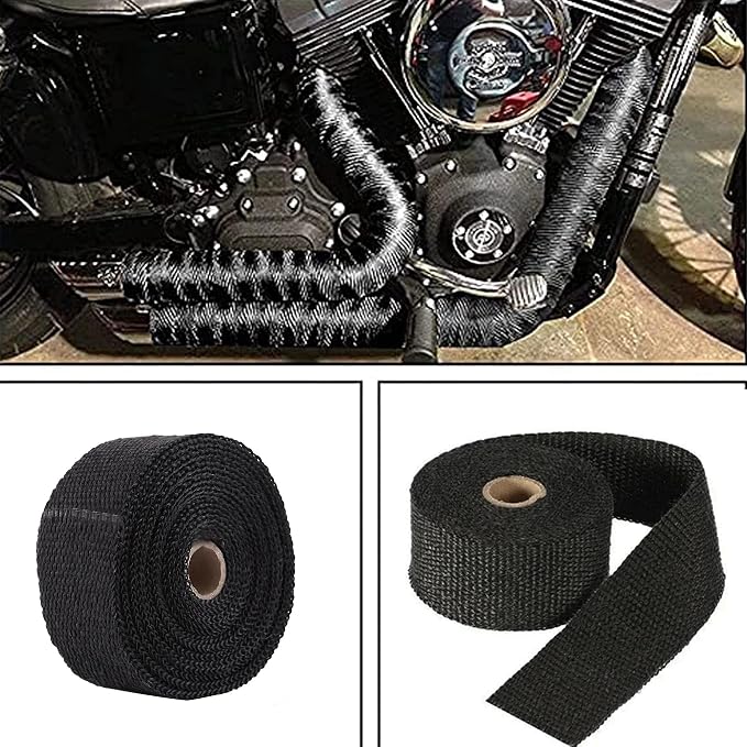 Deecam Exhaust Wrap, Black Exhaust Header Heat Wrap, 2'' x 50' Motorcycle High Temp Heat Shield Tape Roll for Exhaust Pipes with 12 Stainless Steel Ties