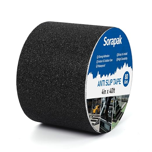 Heavy Duty 4in x 40ft Black Anti Slip Tape, 80 Grit Waterproof Non Skid Grip Tape Roll for Stairs, Ramps, Decks, Boat Decks, Floors, Warehouses & Outdoor Use