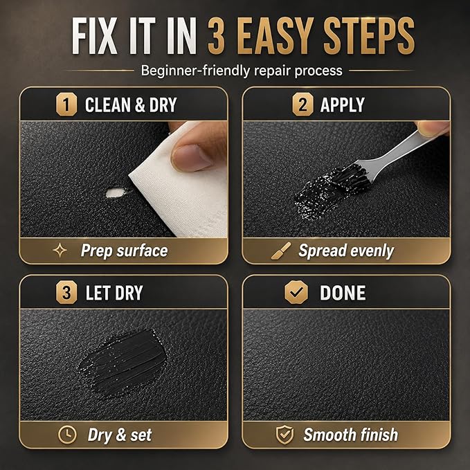ARCSSAI Black Leather & Vinyl Repair Kit, Sofa, Jacket, Car Seats and Purse. Leather Repair Kit. Super Easy Instructions to Match Any Color, Restore Any Material, Bonded, Italian, Pleather, Genuine