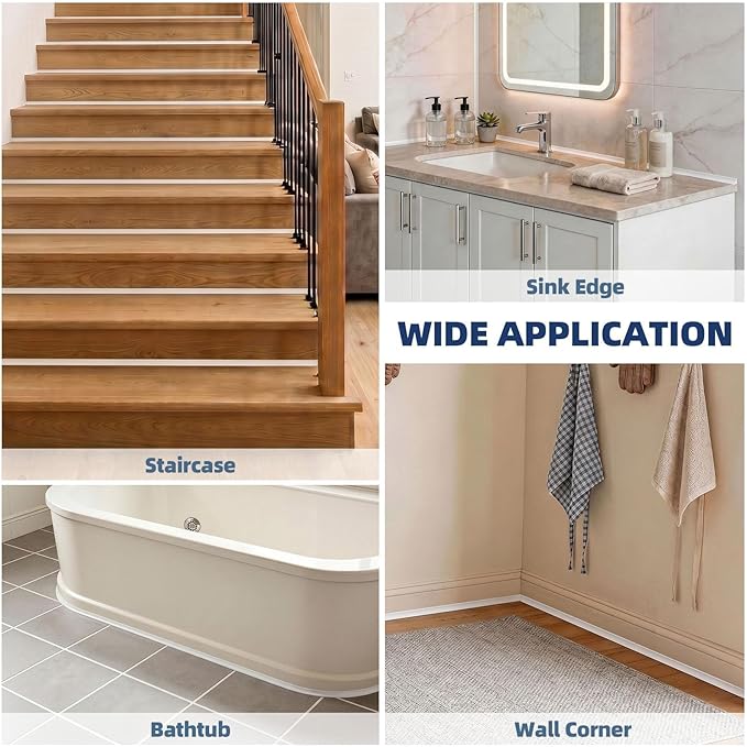 1/2 inch Flexible Quarter Round Molding Trim, Peel and Stick Silicone Baseboard Trim, Self Adhesive Wall Corner Trim, Waterproof Edge Trim for Floor, Cabinet, Bathroom, Kitchen (White)