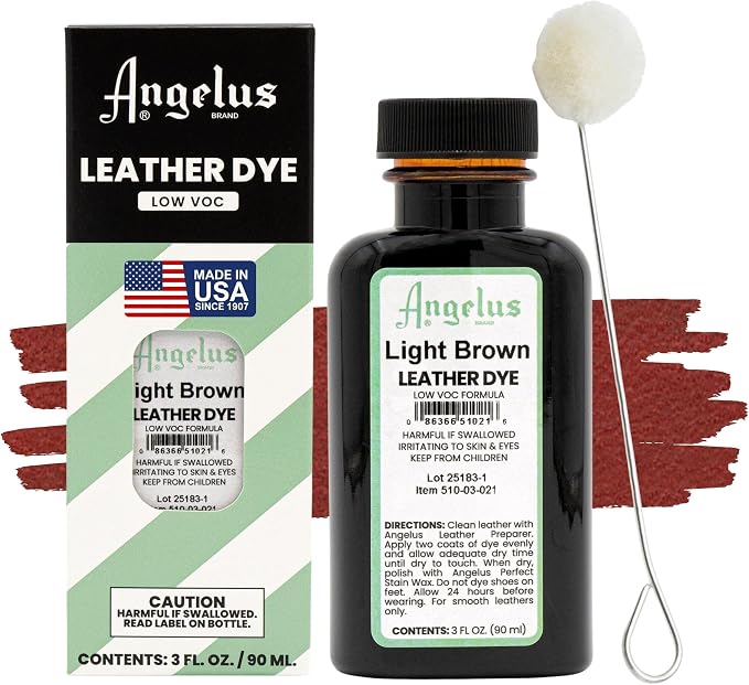 Angelus Leather Dye - Flexible Leather Dye for Shoes, Boots, Bags, Crafts, Furniture, & More 3oz, Dauber Included (Light Brown)