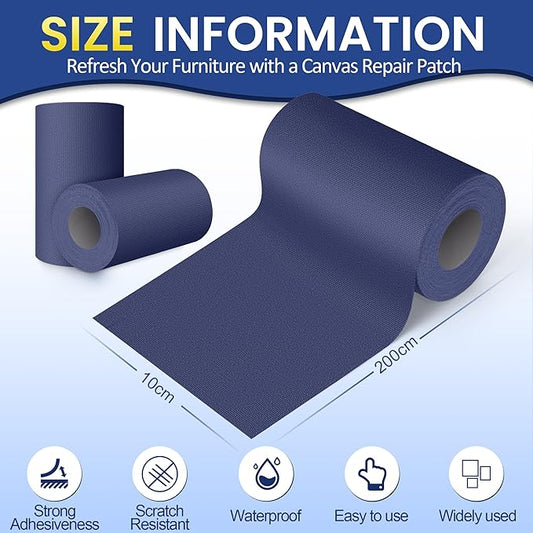 Self-Adhesive Canvas Repair Tape, 4" x 80" Waterproof Canvas Repair Patch, Fabric Patch Repairs Kit for Furniture, Tents, Sunbrellas, Boat Covers Awnings, Couches, Clothes, Bags Darker Blue