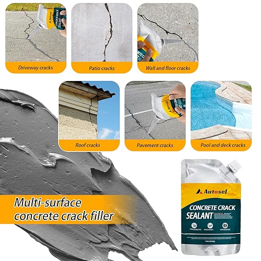 Concrete Crack Filler, Cement Crack Filler, Self Leveling Concrete Crack Repair Sealant–Quick-Drying, Waterproof, Durable Filler for Driveway, Sidewalk & Expansion Joint Repair-2 PCS