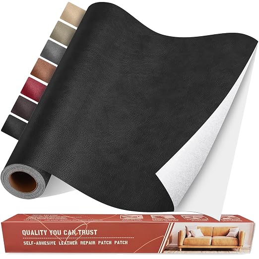 Self Adhesive Leather Repair Patch Kit, 31.4 in x 16 in Large Vinyl Leather Repair Tape for Furniture, Car Seat, Couch, Sofa, Chair Retro Black