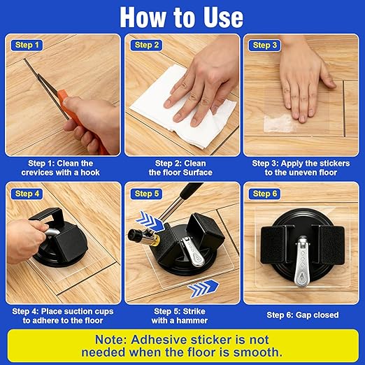 Floor Gap Fixer Tool, Double 45°Striking Surface Floor Gap Repair Tool, Suction Cup for Floor Planks Fixing, Flooring Crack Closing Tool with Aluminum Handle & Noise Absorbing Felt for Laminate, Vinyl
