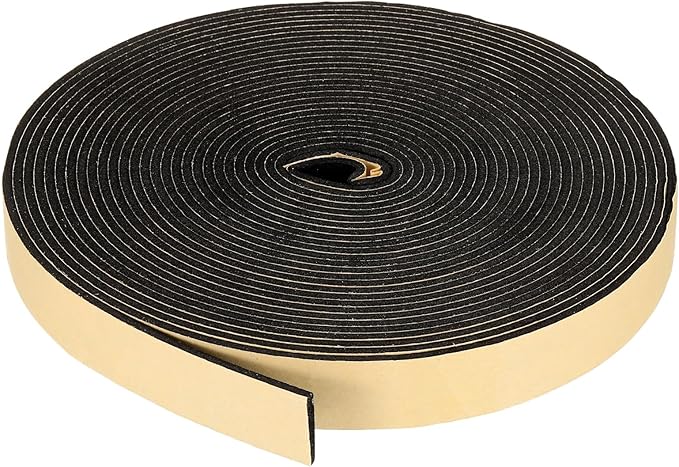 PATIKIL Foam Insulation Tape, 1" W x 1/8" t x 32.8FT Self Adhesive Weather Stripping Door Seal Strip for Door Window Air Conditioning, Black