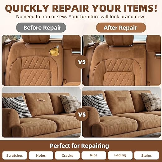 Suede Repair Patch, Large Self-Adhesive Fabric Repair Tape, Suede Fabric Repair Patch for Couch, Furniture, Car Interior, Sofa and Cushion(Beige, 3.5X79 Inch)