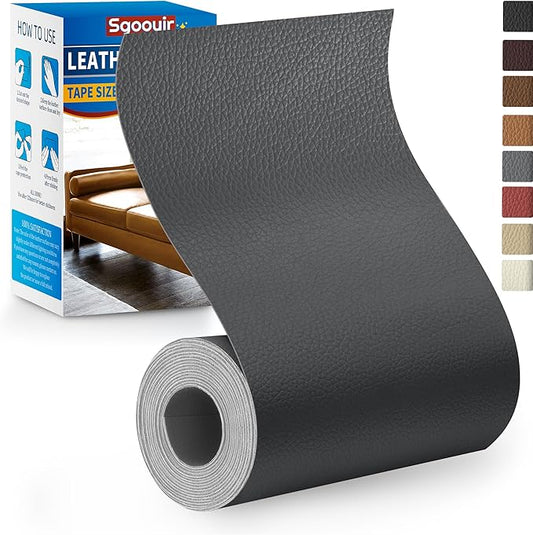 Leather Repair Patch Tape Kit, 4" x 63" Self Adhesive Leather Repair Patch for Furniture, Vinyl Leather Repair Kit for Car Seat, Chairs, Couch, Sofa, Boat Dark Grey