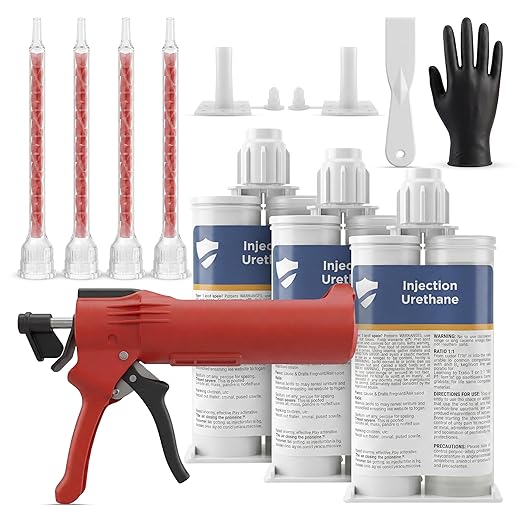 SolidFix 10ft Concrete Crack Repair Kit with All Tools – Professional Urethane Injection System – Wall Repair Paste for DIY Projects -Ideal Crack Filler to Stop Basement & Foundation Leak Permanently