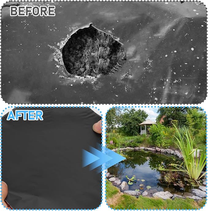 5 Pcs 10 x 10 Inches Pond Liner Repair Patch Self-Adhesive EPDM Liner Repair Patch Kit Thickened EPDM Pond Liner Seam for Garden Pond Patch Cover Liner Repair