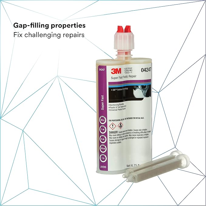 3M Super Fast Plastic Repair Adhesive, 04248, Black, 200 mL Cartridge, Plastic and Tab Restoration