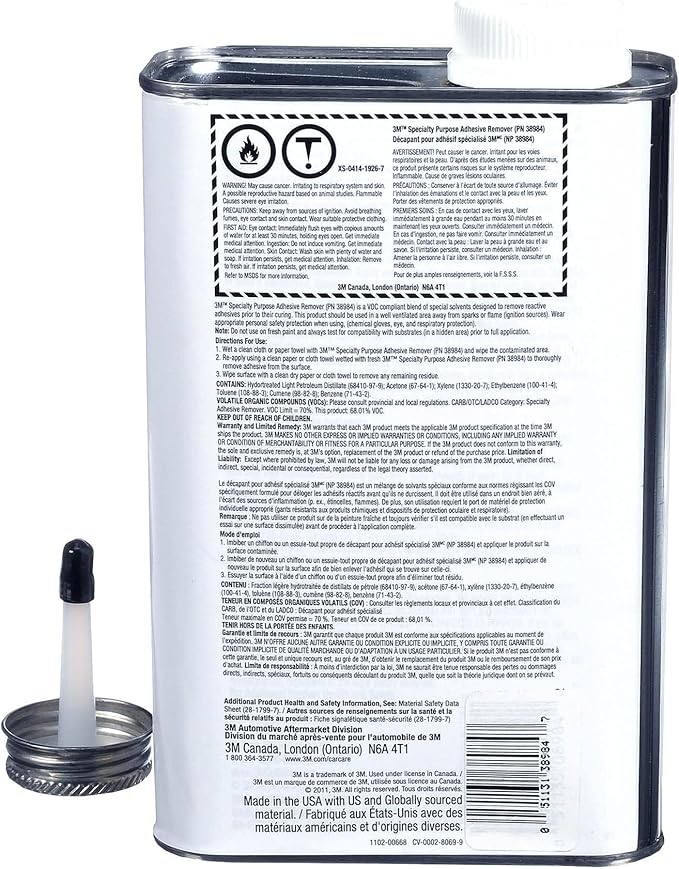3M Specialty Adhesive Remover 38984, Transparent, Solvent Based, Easy Residue Removal, 1 quart