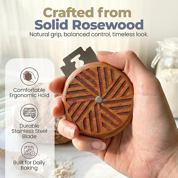 Crafted Rose Wood Bread Lame Slashing Tool, Dough Scoring Knife with 10 Razor Blades and Storage Cover, Dough Scoring Knife, Lame Bread Tool for Sourdough Bread Slashing