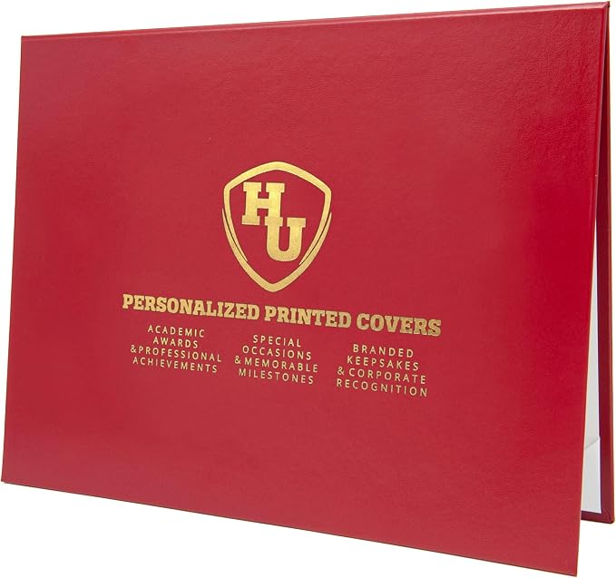 Faux Leather Document Cover with Custom Metallic Foil Printing, Tent-Style Opening, Non-Padded Hardback, Professional Presentation for Awards, Diplomas, Certificates (Red, 11x14 Large Size)