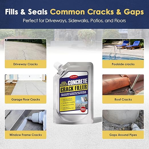 Self-Leveling Concrete Crack Filler – High Elasticity Waterproof Cement Sealant, 17.7oz Fast-Drying DIY Outdoor Concrete Joint Repair Seal Glue for Driveway, Sidewalk, Patio, Garage Floor - 1Pack Gray
