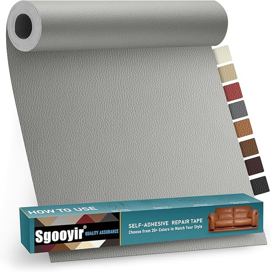 Leather Repair Patch Tape Kit, 16" x 30" Self Adhesive Leather Repair Patch for Furniture, Vinyl Leather Repair Kit for Car Seat, Chairs, Couch, Sofa, Boat Grey