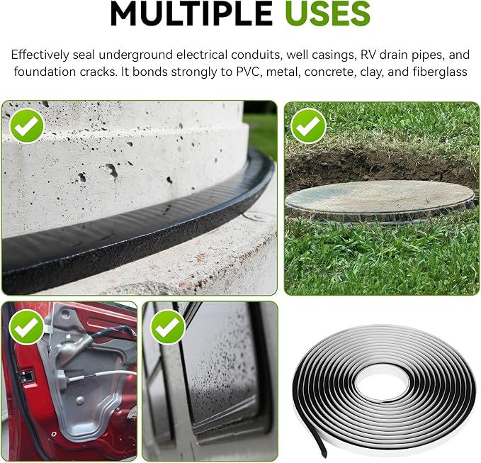 5/16" x 20ft Long Butyl Sealing Rope for Tuf-Tite and Polylok for Waterproof Sealing - Sets Underwater, Repairs Septic Tanks, Sewer Pipes, Conduits & More
