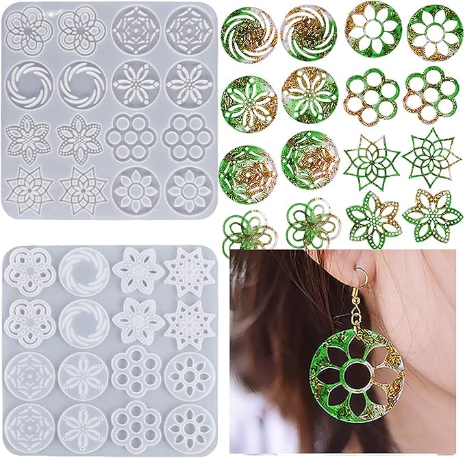 Resin Molds - 13 Pair Earring & Pendant Molds, Teardrop Flower Silicone Mould with Ear Hooks & Jump Rings for DIY Epoxy Resin Jewelry Making