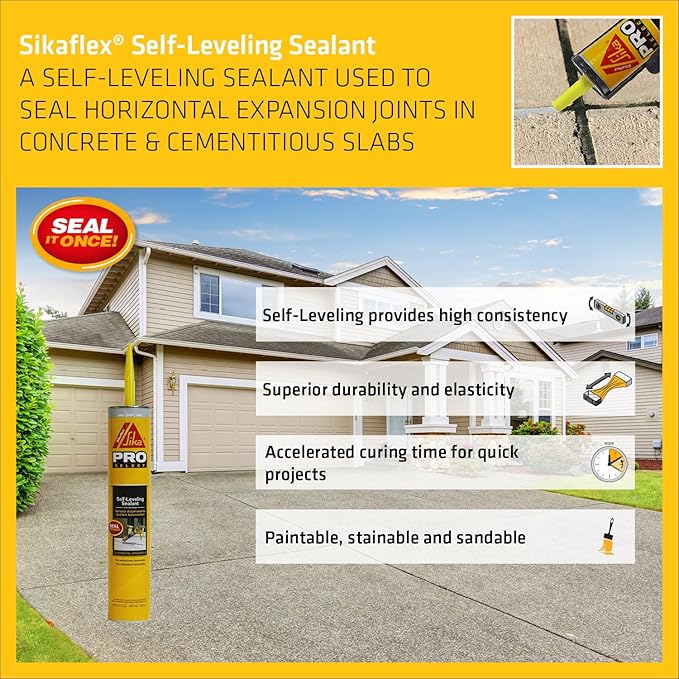 Sikaflex Self Leveling Polyurethane Sealant, Gray | Accelerated Curing | For Concrete Joints | 29 fl. oz | Pack of 2