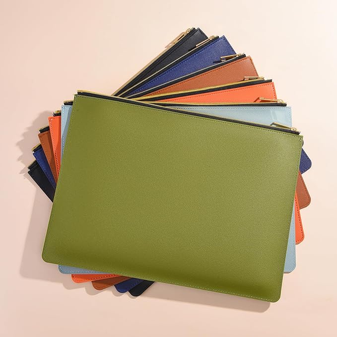 PU Leather A4 File Folder Zipper Document Holder Envelope Folder Case for Receipt Contract (2, Black&Orange)