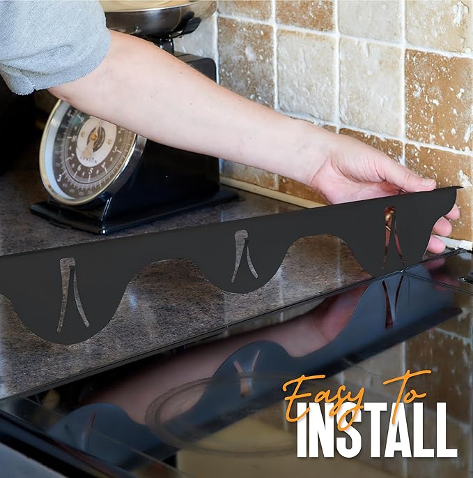 Linda’s Essentials Stove Gap Covers Stainless Steel (2 Pack), 316 Stainless Steel Stove Gap Covers Heat Resistant Oven Gap Filler Seals Spaces Between Stovetop and Counter (23.4 Inches, Black (Steel))