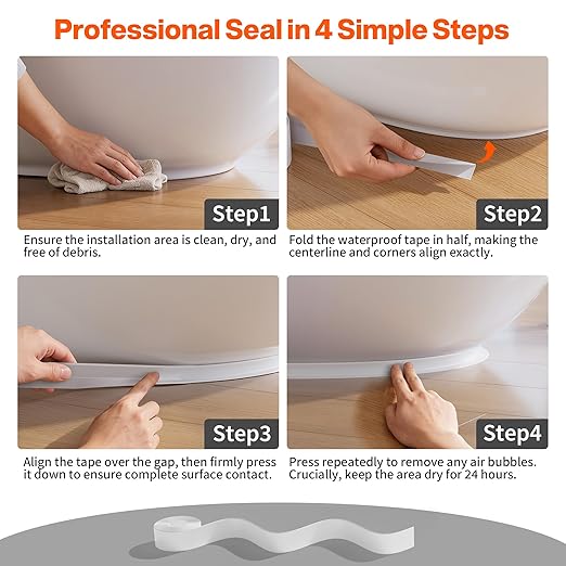 Dstorelhp 2 Rolls White Caulk Tape Waterproof Self Adhesive, Bathroom Peel and Stick Caulking Tape for Toilet Tub Shower Wall Trim, Easy to Install (1.5" x 10.5Ft)