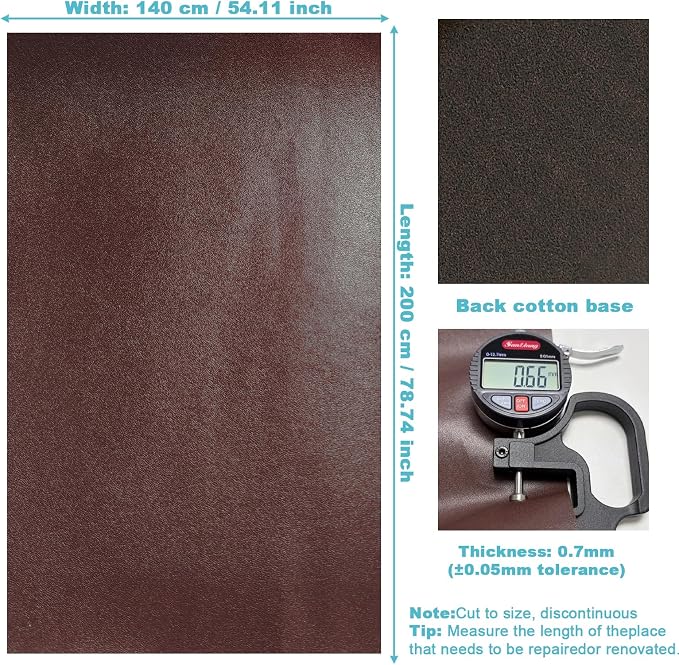Brown Faux Leather Vinyl Fabric 78"x55" Smooth Solid Color Leather Sheet, Waterproof Synthetic Leather Material for Upholstery Crafts, Sewing DIY Projects, Sofa, Car