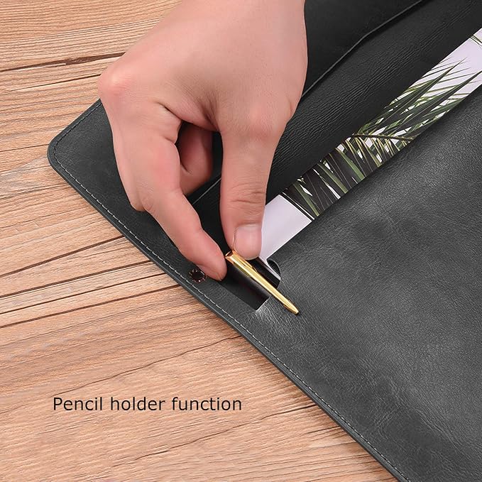 PU Leather A4 File Folder Document Holder Envelope Folder Case with Snap Closure for Receipt Contract Black
